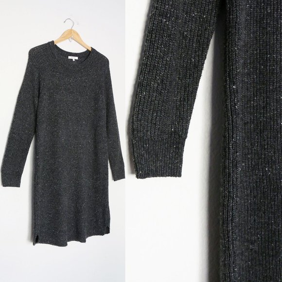 Madewell Curved Hem Sweater Dress M Wool Blend Long Sleeve Donegal Thunder Gray - Picture 10 of 14
